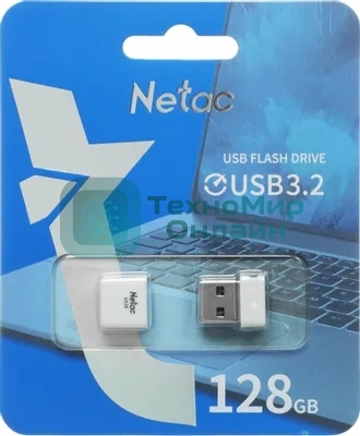 Флешка USB Netac U116 mini (NT03U116N-128G-32WH), 128Gb, USB 3.2, R/W 90/30, белый