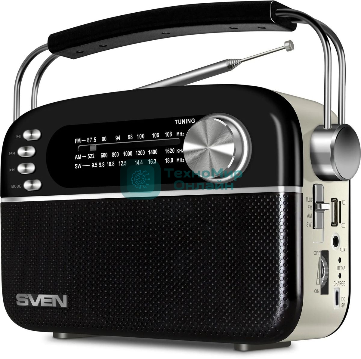 Радиоприемник SVEN SRP-505 (4 Вт, FM/AM/SW, USB, SD/microSD, Bluetooth, 1200 мА·ч)черный