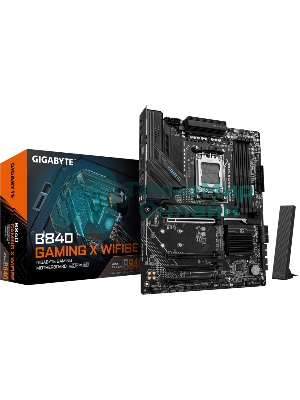 Материнская плата Gigabyte B840 GAMING X WIFI6E, AM5, AMD B840, 4xDDR5, 4xSATA, 3xM.2, 1xPCIe 4.0 x16, 3xPCIe 3.0 x16, 1xHDMI, 1xDP, 1x2.5Gb LAN, Wi-Fi 6E, Bluetooth 5.3, 1xUSB-C 10Gbps, 1xUSB-A 10Gbps, 2xUSB-A 5Gbps, 4xUSB-A 2.0, 3x3.5 мм, 7.1, ATX