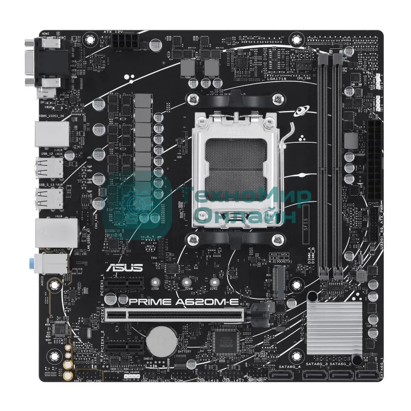 Материнская плата ASUS PRIME A620M-E-CSM, AM5, AMD A620, 2xDDR5, 4xSATA, 1xM.2, 1xPCI-E 4.0 x16, 1xPCI-E x1, 1xDisplayPort, 1xHDMI, 1xVGA, 1x 1Gb LAN, 4xUSB-A 3.2 Gen 1, 4xUSB-A 2.0, 3x3.5 мм, 7.1, Micro-ATX