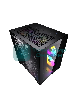 Компьютерный корпус Powercase Vision Micro, Black, Tempered Glass, 4х 120мм 5-color fan, черный, mATX (CVBM-L4)