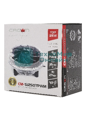 Кулер для процессора Crown CM-S1250TPWM v2 серебристый/черный, 95 мм, алюминий, 2000 об/мин, 28.7 дБ, 4 pin, 125 Вт, 53 мм