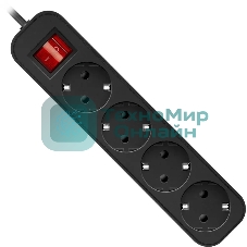 Удлинитель Defender G450 черный, 5 м, EURO, 4 розетки, 2200 Вт