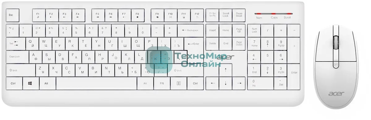 Комплект клавиатура+мышь Acer OCC401 беспроводной, USB, 1600 DPI, белый