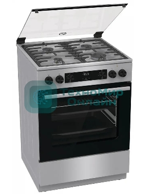 Плита комбинированная Gorenje GKS6C72XF серебристый, конфорок 4 газовых, духовка 71 л, 60 см x 85 см x 60 см