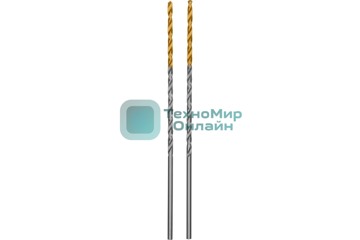 Сверло спиральное по металлу Denzel 2 х 86 мм Р6М5, Golden Tip, удлиненное, 2 шт.