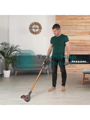 Пылесос вертикальный Endever SkyClean VC-301 черный/оранжевый, питание от аккумулятора, 75 Вт, уборка сухая, пылесборник 0,8 л