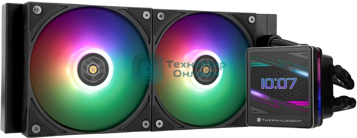 Водяное охлаждение для процессора Thermalright Grand Vision 240 (240mm, LED, Black, ARGB/Fans: 2x120mm, 80.45CFM, 29.4dBA, 2150RPM/Pump height 72.5mm, 6400RPM, Rad thickness 27mm/S: 1700, 1200, 1851, 115X, 2011, 2066, AM5, AM4)