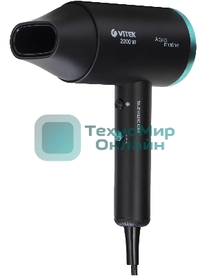 Фен VITEK VT-1324 черный/зеленый, 2200 Вт, ионизация