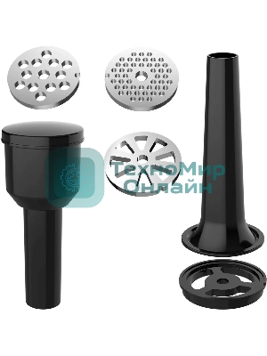 Мясорубка электрическая Rondell RDE-1456 черный, 3000 Вт, 2.5 кг/мин, реверс, защита от перегрузки, металлический лоток, насадки - 5