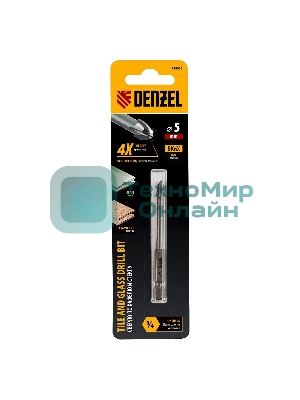 Сверло по керамической плитке Denzel 5 мм, крестовая пластина, 6-гр. хвостовик
