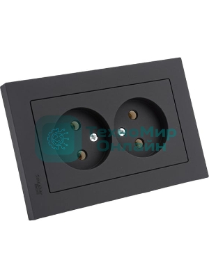 Розетка 2-м AtlasDesign без заземл. 16А в сборе карбон SchE ATN001020