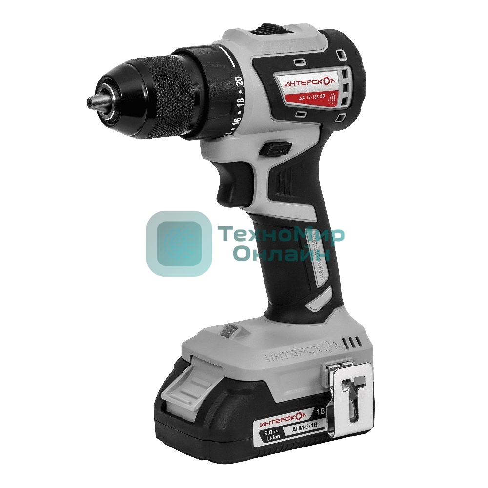 Дрель-шуруповерт ИНТЕРСКОЛ ДА-13/18В 50, 18 В, 2 Ач, 50 Нм, бесщеточный