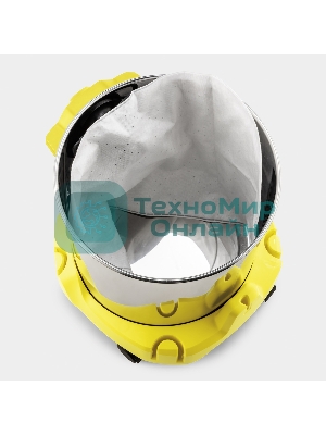 Строительный пылесос Karcher WD 2 Plus S V-15/4/18 желтый, 1000 Вт, уборка сухая/сбор воды, пылесборник мешок/контейнер, 15 л