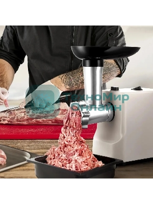 Мясорубка электрическая Kitfort КТ-2126 серый, 800 Вт, 1.2 кг/мин, реверс, защита от перегрузки, насадки - 4