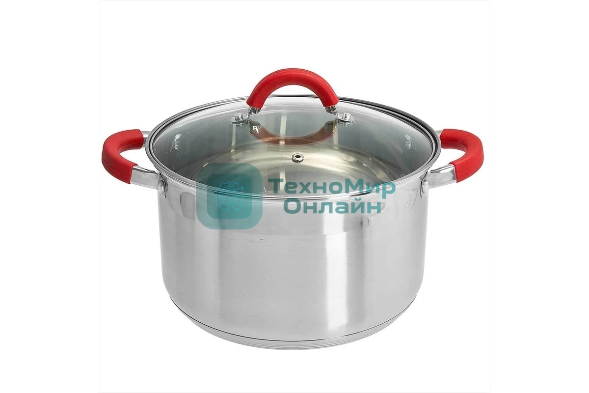Кастрюля WEBBER BE-344/2 6,6 л, из нержавеющей стали со стеклянной крышкой