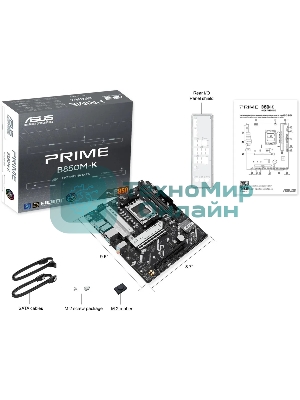 Материнская плата ASUS PRIME B850M-K, AM5, AMD B850, 2xDDR5, 4xSATA, 2xM.2, 1xPCIe 5.0 x16, 1xPCIe 4.0 x8, 1xDP (v1.4), 1xHDMI (v2.1), 1x2.5Gb LAN, 2xUSB-A 10Gbps, 2xUSB-A 5Gbps, 4xUSB-A 2.0, 3x3.5 мм, 7.1, mATX