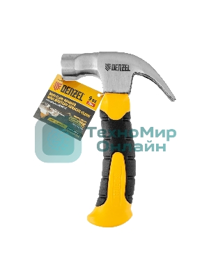 Молоток-гвоздодер мини Denzel, боек с магнитом, фибергласовая двухкомпонентная рукоятка, 9oz, 250г