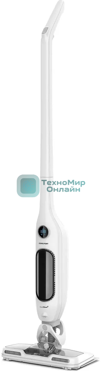 Пылесос вертикальный Coolfort CF-3005 белый, питание от аккумулятора, 85 Вт, уборка сухая/влажная, пылесборник 0.3 л, работа от АКБ max 15 мин