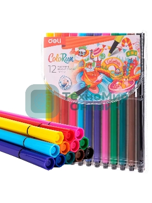 Фломастеры Deli EC157-12 12 цветов, пакет с европодвесом
