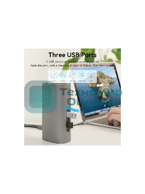 Док-станция Vention TPJH0-EU, USB Type-C, HDMI/VGA/USB/RJ45/SD/3.5мм/PD/DC, USB Type-C