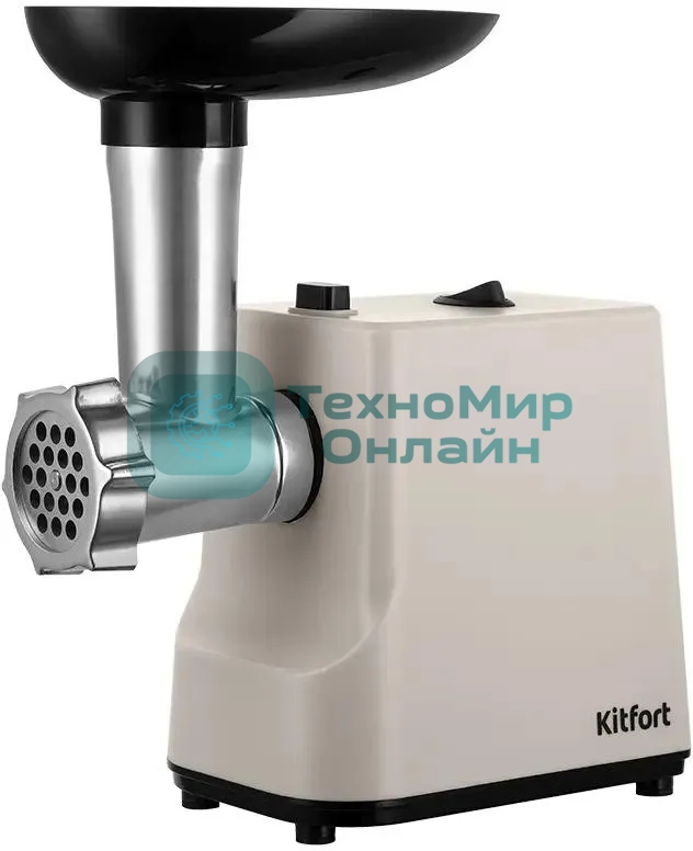 Мясорубка электрическая Kitfort КТ-2126 серый, 800 Вт, 1.2 кг/мин, реверс, защита от перегрузки, насадки - 4