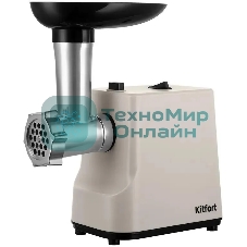 Мясорубка электрическая Kitfort КТ-2126 серый, 800 Вт, 1.2 кг/мин, реверс, защита от перегрузки, насадки - 4