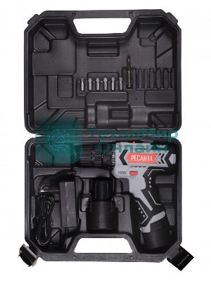 Дрель-шуруповерт Ресанта ДА-12-2ЛК, 12 В, 2 Ач, 40 Нм, щеточный