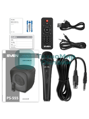 Портативная колонка SVEN PS-555, черный, 65 Вт (RMS), Bluetooth, USB, microSD, пульт