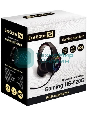 Гарнитура ExeGate Gaming HS-520G чёрный, проводная, 2 x mini jack 3.5 мм + USB, подсветка, регулятор громкости