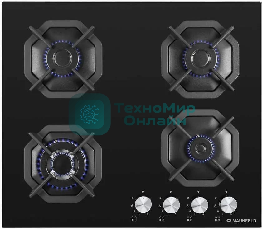 Газовая варочная панель Maunfeld EGHG.64.23CB/G, 4 конфорки, закаленное стекло, черный