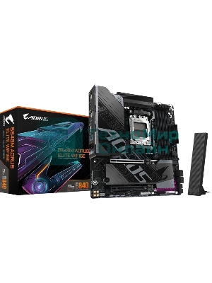 Материнская плата Gigabyte B840M AORUS ELITE WIFI6E, AM5, AMD B840, 4xDDR5, 4xSATA, 2xM.2, 1xPCIe 4.0 x16, 1xPCIe 3.0 x16, 1xHDMI, 1xDP, 1x2.5Gb LAN, Wi-Fi 6E, Bluetooth 5.3, 1xUSB-C 10Gbps, 1xUSB-C 5Gbps, 2xUSB-A 10Gbps, 2xUSB-A 5Gbps, 4xUSB-A 2.0, 1xPS/2, 3x3.5 мм, 7.1, mATX