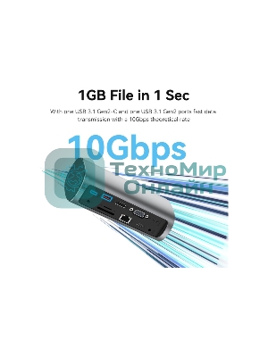 Док-станция Vention TPJH0-EU, USB Type-C, HDMI/VGA/USB/RJ45/SD/3.5мм/PD/DC, USB Type-C