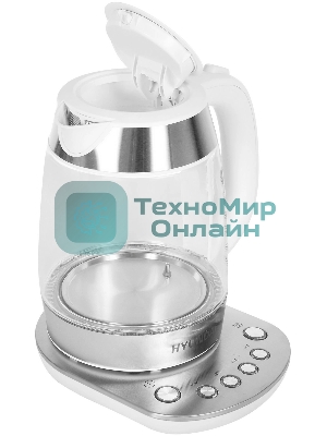 Чайник электрический Hyundai HYK-G4033 1.7 л, 2200 Вт, белый/серебристый (корпус: стекло)