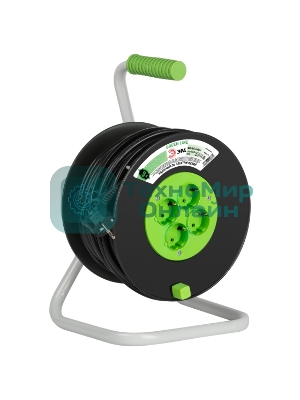 Удлинитель силовой ЭРА GREEN LINE KAT-3x1.5-40m Greenline на катушке пластик 4 розетки с заземлением 40м ПВС 3x1.5мм2