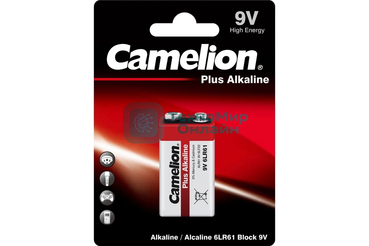 Элемент питания Camelion (1655) 6LR61 PLUS ALKALINE BL-1 (6LR61-BP1 9В)