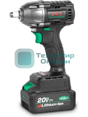 Гайковерт ударный аккумуляторный DWT ABWP-20 DN-4C2 BMC /20В/350 Нм/2400 об.в мин/3000 уд.в мин/M12-M22/бесщеточный мотор/LED-подсветка/2 АКБ, 4 А·ч/ЗУ/кейс/черный (ABWP-20 DN-4C2 BMC)