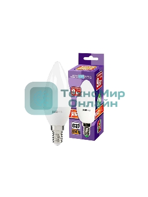 Лампа светодиодная JazzWay PLED-SP C37 9Вт свеча 5000К холодный белый E14 820лм 230В