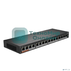 Коммутатор гигабитный 16-портовый неуправляемый Dahua DH-SG1016Pc PoE, 16xRJ45 1Gb PoE, суммарно 190Вт, коммутация 32 Гбит/с, MAC-таблица 8К, металл
