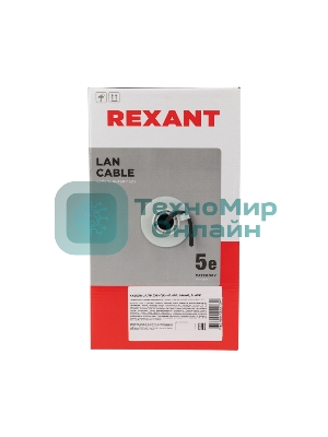 Кабель витая пара Rexant U/UTP, cat.5e, ZH нг(А)-HF, 4PR, 24AWG, внешний, черный, 305 м