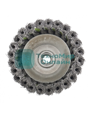 Щетка для УШМ Сибртех, 125 мм М14, чашка, крученая металлическая проволока 0,5 мм