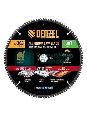 Пильный диск по алюминию Denzel ф305 х 30 мм, 100 зубьев 733807