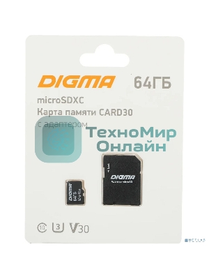 Флеш карта microSDXC 64Gb Class10 Digma CARD30 + adapter