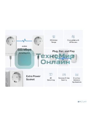 Комплект адаптеров Powerline с розеткой Mercusys MP300P KIT