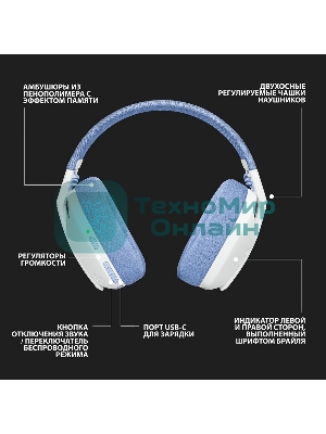 Гарнитура Logitech G435 белый, беспроводная, Bluetooth/USB, до 18 ч