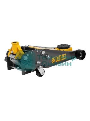 Домкрат гидравлический подкатной Denzel 3 т, 125-470 мм, быстрый подъем, проф.