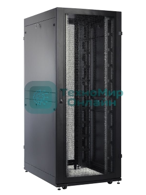 Шкаф серверный ПРОФ напольный 48U (800x1000) дверь перфорированная 2 шт., черный, в сборе (ШТК-СП-48.8.10-44АА-9005)