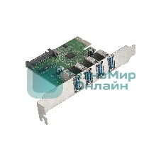 Контроллер ExeGate EXE-314 PCI-E 2.0, 4*USB 3.0 ext, разъем доп.питания (OEM)