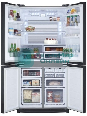 Холодильник Sharp SJ-EX93PSL нержавеющая сталь трехкамерный 345/211л морозилка снизу, No Frost, Side by Side