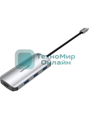 USB-концентратор Vention USB-C to HDMI/USB 3.0x3/SD/TF/PD Docking Station Gray 0.15M Aluminum Alloy Type